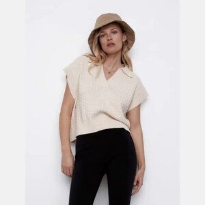 Zara Sz S Fabulous Cap Sleeve Cropped Sweater / Vest Lovely Cream Textured Knit